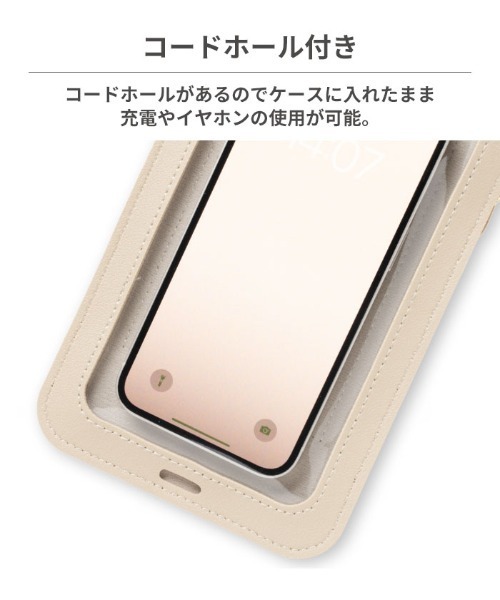 Hamee(ハミィ)の「クリアポケット付きスマホショルダーポーチ 各種スマートフォン対応(ショルダーバッグ・レディース・スモークピンク/ブラック/ベージュ/グレイッシュベージュ/キャメル・FREE)」の12枚目の写真