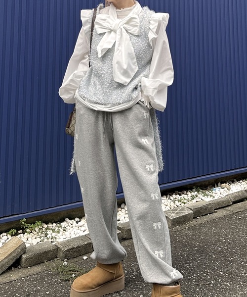 Alley by w closet（アリーバイダブルクローゼット）の「【Alley】リボン刺繍スウェットパンツ（スウェットパンツ・レディース・オートミール/グレー・FREE）」の10枚目の写真