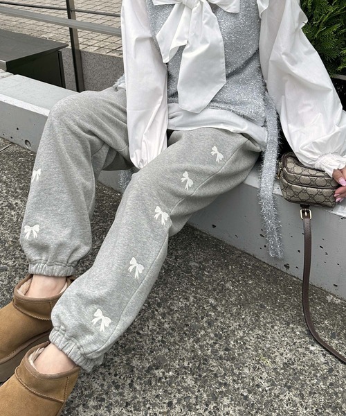 Alley by w closet（アリーバイダブルクローゼット）の「【Alley】リボン刺繍スウェットパンツ（スウェットパンツ・レディース・オートミール/グレー・FREE）」の12枚目の写真