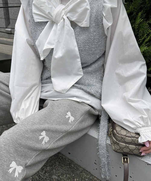 Alley by w closet（アリーバイダブルクローゼット）の「【Alley】リボン刺繍スウェットパンツ（スウェットパンツ・レディース・オートミール/グレー・FREE）」の14枚目の写真