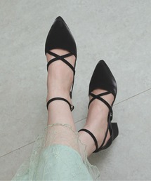 Kana | ポインテッドトゥ クロスデザイン ストラップ付き チャンキーヒール パンプス パーティー 結婚式 お呼ばれ オケージョン(パンプス)