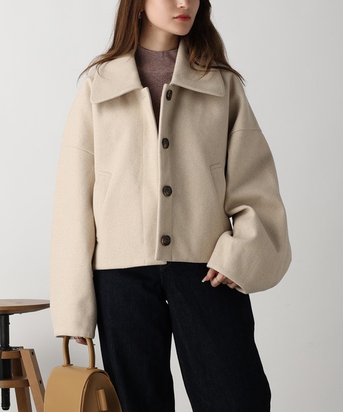 acro(アクロ)の「フェイクウールコクーンショートコート/AC3835(その他アウター・レディース・ブラック/アイボリー/ホワイト・フリ-)」の1枚目の写真