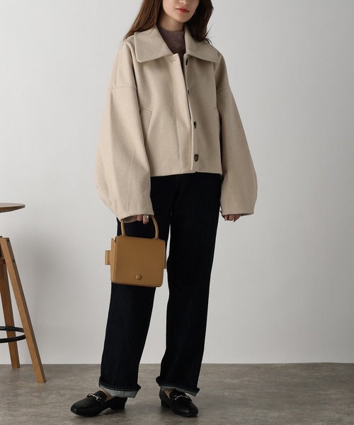 acro(アクロ)の「フェイクウールコクーンショートコート/AC3835(その他アウター・レディース・ブラック/アイボリー/ホワイト・フリ-)」の4枚目の写真