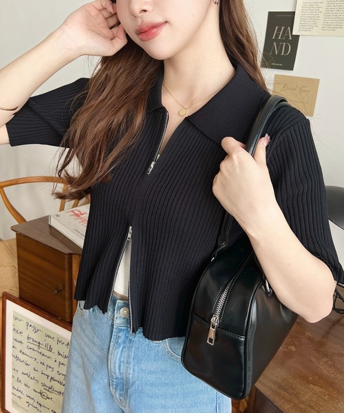 ブラック カーディガンと半袖トップス セット カーディガン＋半袖Tシャツセットアイテム】ミニフクレ