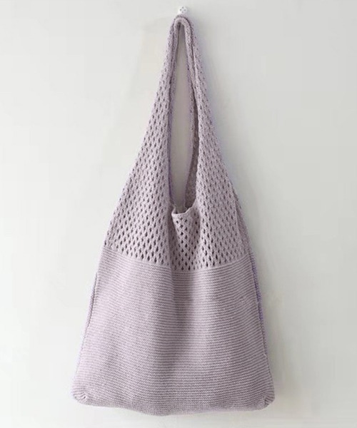 Miniministore（ミニミニストア）の「トートバッグ ニット編み バッグ鞄かばん（トートバッグ・レディース・パープル/グリーン/ブラック/ダークグリーン/ライトイエロー/ラベンダー/ダークブラウン/ダークパープル/ライトブラウン/ベージュ/アイボリー/ブルー/ダークグレー/ライトブルー/グレイッシュブルー/オフホワイト/ミント/イエロー/ワインレッド・フリー）」の16枚目の写真