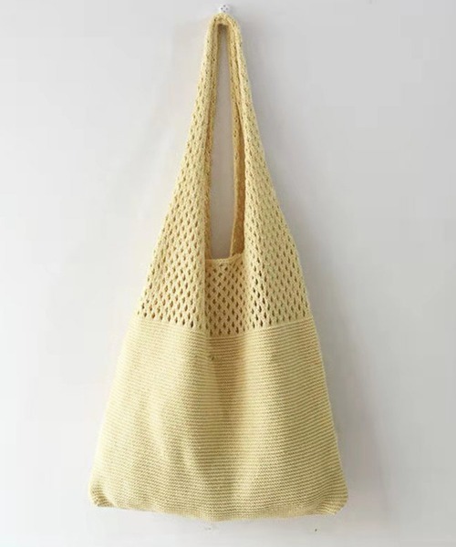 Miniministore（ミニミニストア）の「トートバッグ ニット編み バッグ鞄かばん（トートバッグ・レディース・パープル/グリーン/ブラック/ダークグリーン/ライトイエロー/ラベンダー/ダークブラウン/ダークパープル/ライトブラウン/ベージュ/アイボリー/ブルー/ダークグレー/ライトブルー/グレイッシュブルー/オフホワイト/ミント/イエロー/ワインレッド・フリー）」の18枚目の写真