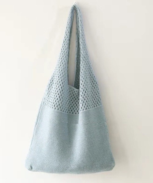 Miniministore（ミニミニストア）の「トートバッグ ニット編み バッグ鞄かばん（トートバッグ・レディース・パープル/グリーン/ブラック/ダークグリーン/ライトイエロー/ラベンダー/ダークブラウン/ダークパープル/ライトブラウン/ベージュ/アイボリー/ブルー/ダークグレー/ライトブルー/グレイッシュブルー/オフホワイト/ミント/イエロー/ワインレッド・フリー）」の11枚目の写真