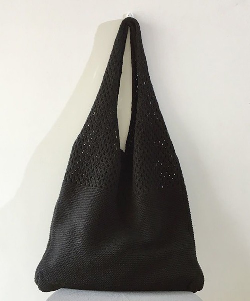 Miniministore（ミニミニストア）の「トートバッグ ニット編み バッグ鞄かばん（トートバッグ・レディース・パープル/グリーン/ブラック/ダークグリーン/ライトイエロー/ラベンダー/ダークブラウン/ダークパープル/ライトブラウン/ベージュ/アイボリー/ブルー/ダークグレー/ライトブルー/グレイッシュブルー/オフホワイト/ミント/イエロー/ワインレッド・フリー）」の3枚目の写真