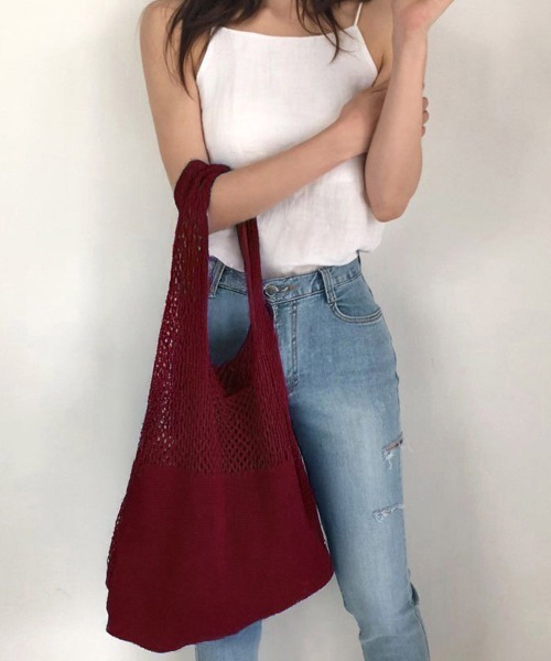 Miniministore（ミニミニストア）の「トートバッグ ニット編み バッグ鞄かばん（トートバッグ・レディース・パープル/グリーン/ブラック/ダークグリーン/ライトイエロー/ラベンダー/ダークブラウン/ダークパープル/ライトブラウン/ベージュ/アイボリー/ブルー/ダークグレー/ライトブルー/グレイッシュブルー/オフホワイト/ミント/イエロー/ワインレッド・フリー）」の19枚目の写真