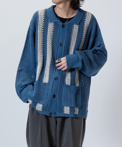 JOHN'S CLOSET(ジョンズクローゼット)の「【a】 オーバーサイズ メッシュニット カーディガン(カーディガン/ボレロ・メンズ・アイボリー/ブラック/ブルー・LARGE/MEDIUM/X-LARGE)」の3枚目の写真