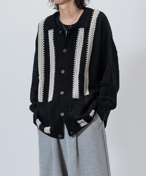 JOHN'S CLOSET(ジョンズクローゼット)の「【a】 オーバーサイズ メッシュニット カーディガン(カーディガン/ボレロ・メンズ・アイボリー/ブラック/ブルー・LARGE/MEDIUM/X-LARGE)」の2枚目の写真