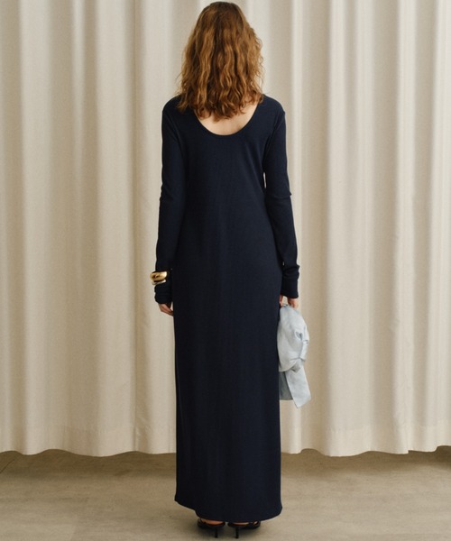 2way Uneck rib long dress/2way Uネックリブロングドレス