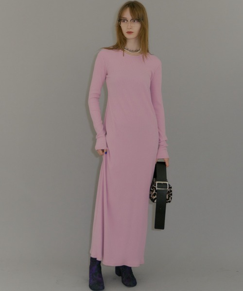 セール】2way Uneck rib long dress/2way Uネックリブロングドレス