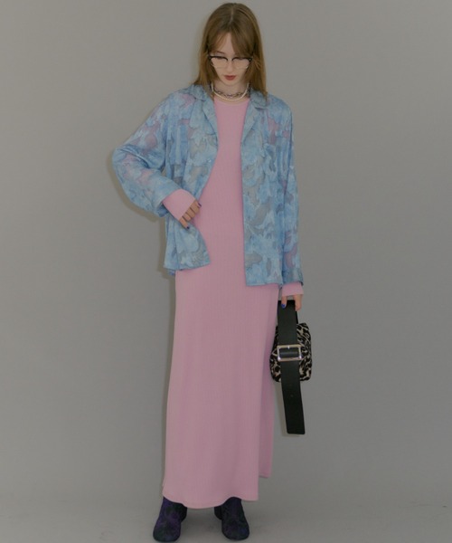 セール】2way Uneck rib long dress/2way Uネックリブロングドレス