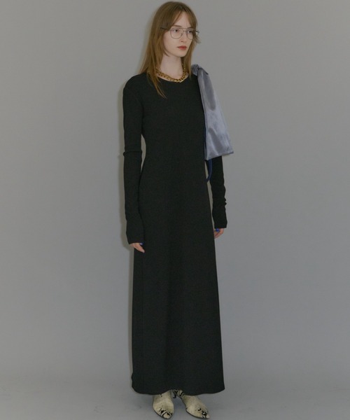 セール】2way Uneck rib long dress/2way Uネックリブロングドレス