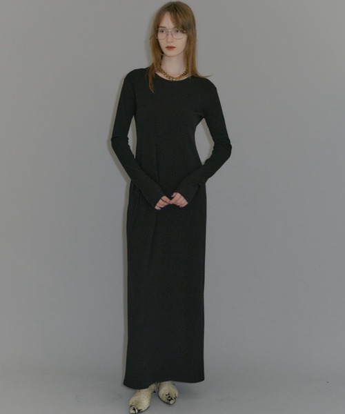 H BEAUTY&YOUTH リブ ロングドレス 25SS最新作 H beauty&youthリブロングドレスワンピース黒