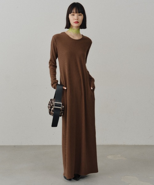 セール】2way Uneck rib long dress/2way Uネックリブロングドレス