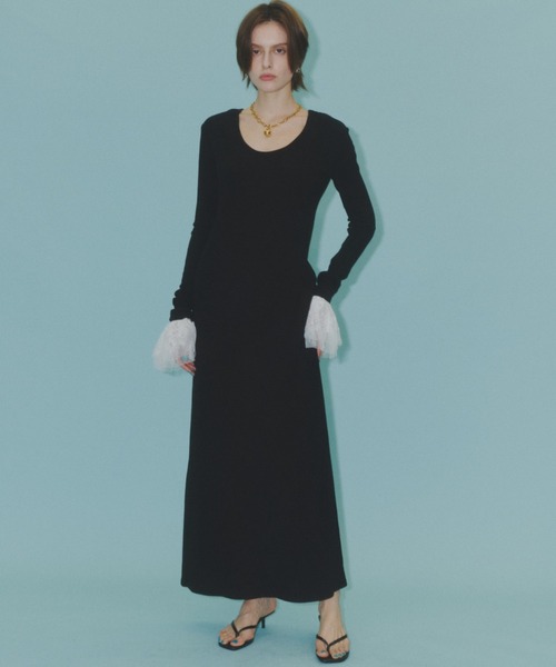 セール】2way Uneck rib long dress/2way Uネックリブロングドレス