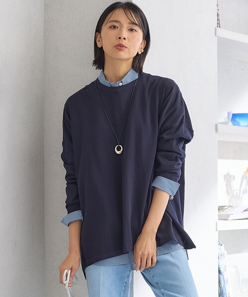 23区 L(ニジュウサンクオオキイサイズ)の「【洗える】プレミアムビオコットン ビッグシルエット ニット(ニット/セーター・レディース・ホワイト系/ベージュ系1/スモーキーグリーン系/ピンク系/ライラック系/ネイビー系/ホワイト系1・46/44)」の5枚目の写真