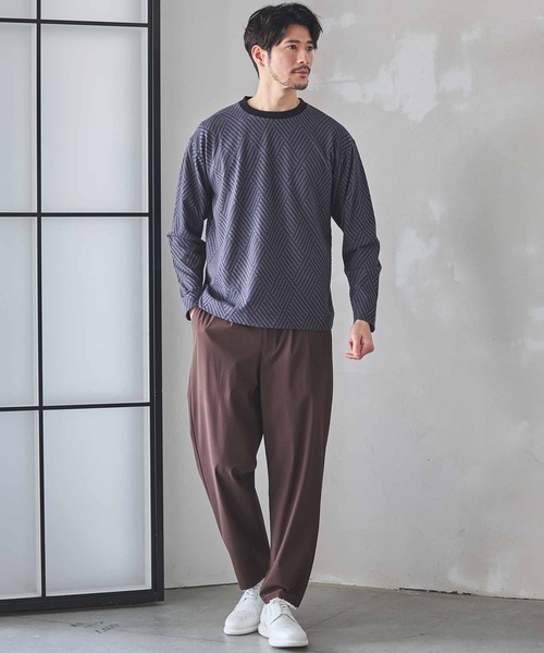 UNION STATION(ユニオンステーション)の「配色ジオメトリックリンクスジャガードロンT(Tシャツ/カットソー・メンズ・ブラック/ベージュ・LL/M/L)」の9枚目の写真