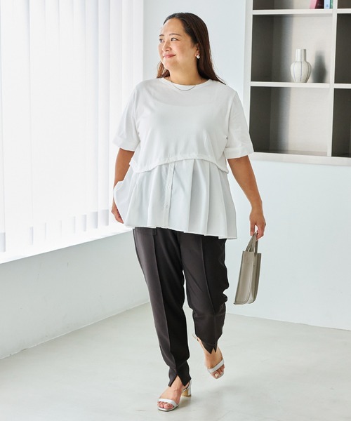LAVEANGE(ラビアンジェ)の「【再入荷】ピンタックスリットジョガーパンツ|-3kg見え、大人のきれいめジョガー/ON・OFF兼用/ラクしてきれい/美脚シルエット/ウエストゴム(その他パンツ・レディース・ブラック/モカ・4L/3L/LL/L/M/5L)」の9枚目の写真