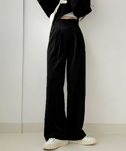 BEIDELLI（ベイデリー）の「[BELLIDE MADE] ハイウエストワンボタンピンタックワイドスラックス（スラックス・レディース・チャコールグレー/ベージュ/ブラック・SMALL/MEDIUM/LARGE）」の2枚目の写真