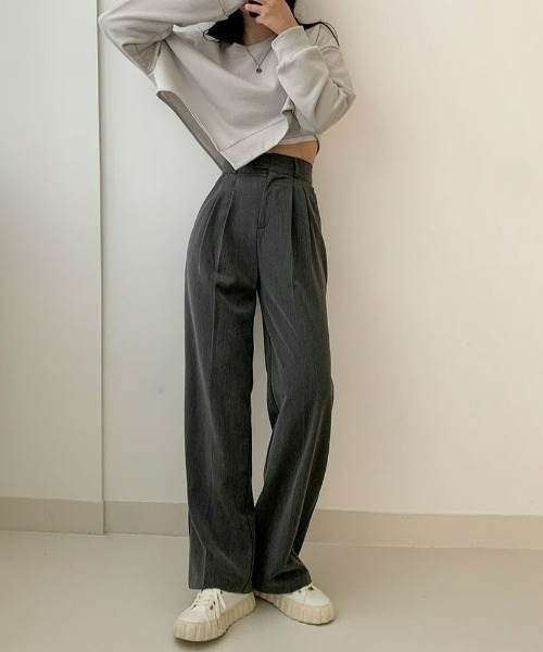 BEIDELLI（ベイデリー）の「[BELLIDE MADE] ハイウエストワンボタンピンタックワイドスラックス（スラックス・レディース・チャコールグレー/ベージュ/ブラック・SMALL/MEDIUM/LARGE）」の9枚目の写真