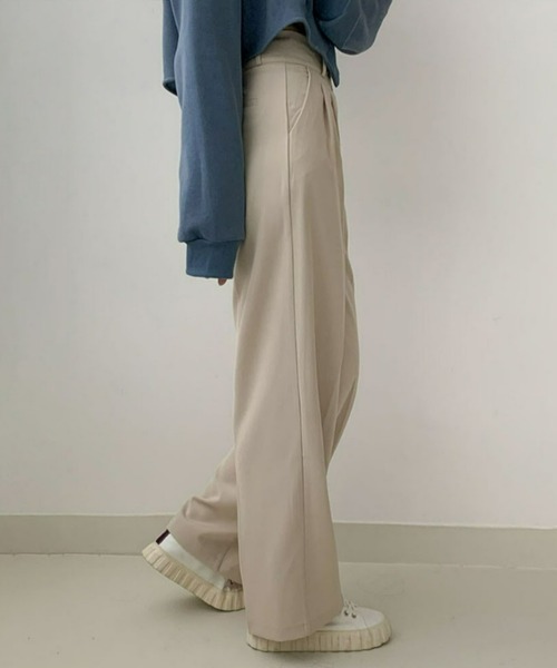 BEIDELLI（ベイデリー）の「[BELLIDE MADE] ハイウエストワンボタンピンタックワイドスラックス（スラックス・レディース・チャコールグレー/ベージュ/ブラック・SMALL/MEDIUM/LARGE）」の5枚目の写真