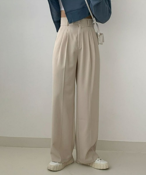 BEIDELLI（ベイデリー）の「[BELLIDE MADE] ハイウエストワンボタンピンタックワイドスラックス（スラックス・レディース・チャコールグレー/ベージュ/ブラック・SMALL/MEDIUM/LARGE）」の4枚目の写真