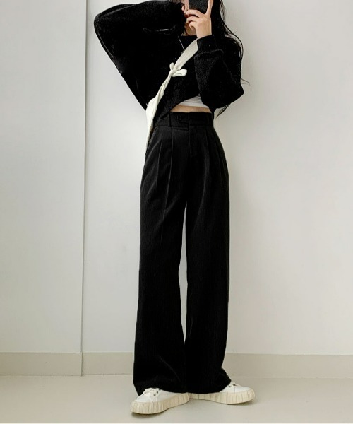 BEIDELLI（ベイデリー）の「[BELLIDE MADE] ハイウエストワンボタンピンタックワイドスラックス（スラックス・レディース・チャコールグレー/ベージュ/ブラック・SMALL/MEDIUM/LARGE）」の21枚目の写真