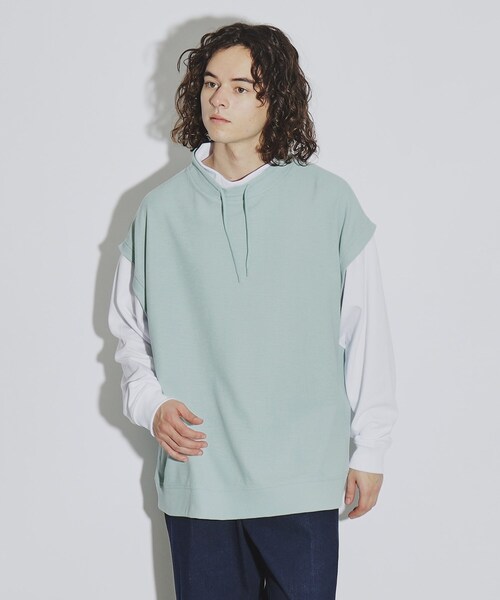 tk.TAKEO KIKUCHI(ティーケータケオキクチ)の「◆モックネックフェイクレイヤードカットソー(Tシャツ/カットソー・メンズ・ブラック/ダークグリーン/オフホワイト・02/03/04)」の1枚目の写真