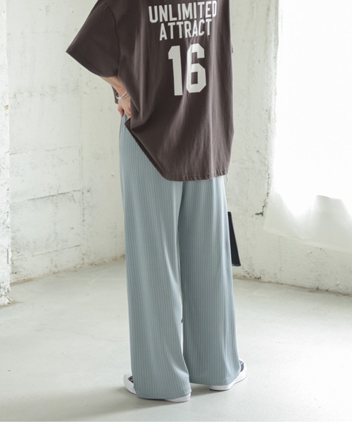 AMELY(エミリー)の「リブイージーワイドパンツ(その他パンツ・レディース・グレイッシュブルー/ブラック系その他/ブラック/グリーン/ホワイト系その他/チャコール/ブルー・フリー)」の22枚目の写真