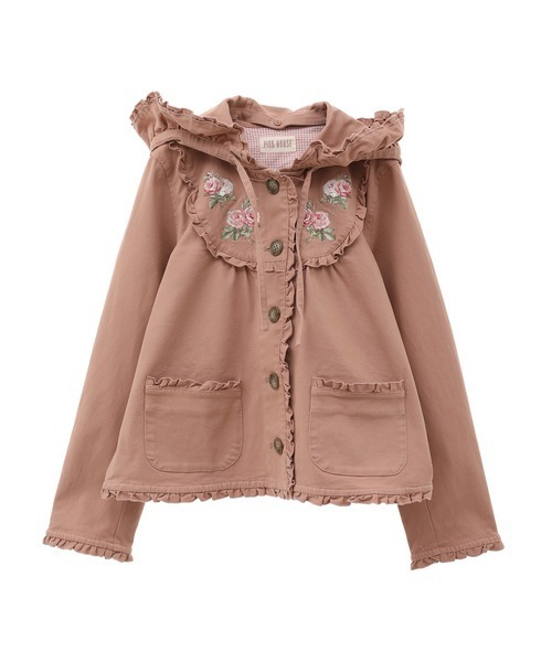 PINK HOUSE フード付きジャケット PINK HOUSE（ピンクハウス）の「ブロッサムローズ刺繍入りフード付き