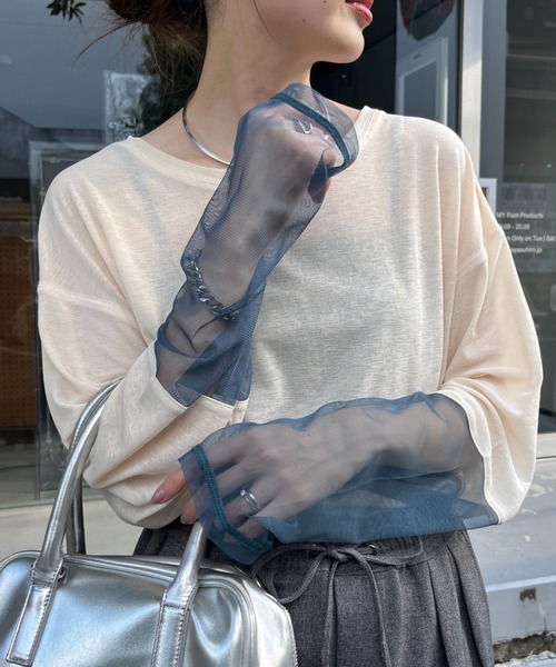 CIAOPANIC TYPY（チャオパニックティピー）の「【新色追加】袖切替シアーアソートTEE（Tシャツ/カットソー・レディース・ホワイト系その他/ホワイト/オレンジ/サックスブルー/ブラック/ブルー/ネイビー/アイボリー/カーキ/ライトブラウン・ONE SIZE）」の3枚目の写真