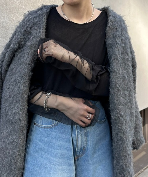 CIAOPANIC TYPY（チャオパニックティピー）の「【新色追加】袖切替シアーアソートTEE（Tシャツ/カットソー・レディース・ホワイト系その他/ホワイト/オレンジ/サックスブルー/ブラック/ブルー/ネイビー/アイボリー/カーキ/ライトブラウン・ONE SIZE）」の20枚目の写真