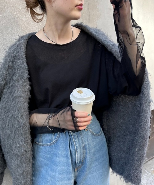 CIAOPANIC TYPY（チャオパニックティピー）の「【新色追加】袖切替シアーアソートTEE（Tシャツ/カットソー・レディース・ホワイト系その他/ホワイト/オレンジ/サックスブルー/ブラック/ブルー/ネイビー/アイボリー/カーキ/ライトブラウン・ONE SIZE）」の21枚目の写真