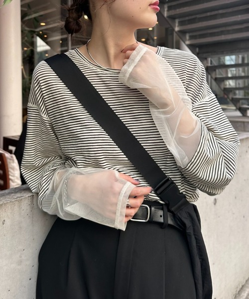 CIAOPANIC TYPY（チャオパニックティピー）の「【新色追加】袖切替シアーアソートTEE（Tシャツ/カットソー・レディース・ホワイト系その他/ホワイト/オレンジ/サックスブルー/ブラック/ブルー/ネイビー/アイボリー/カーキ/ライトブラウン・ONE SIZE）」の17枚目の写真