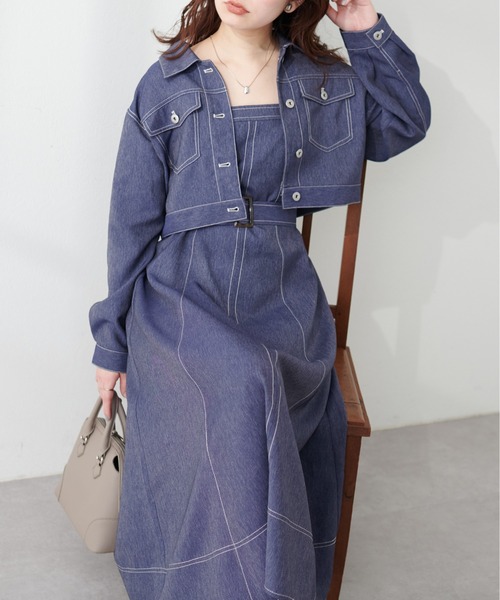 natural couture(ナチュラルクチュール)の「ウエストベルトステッチデザインジャンスカ(ジャンパースカート・レディース・ネイビー/ライトベージュ/ブラック・FREE)」の3枚目の写真
