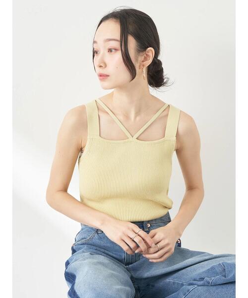 earth music&ecology（アースミュージックアンドエコロジー）の「レイヤードニットタンクトップ（インナーウェア/肌着・レディース・イエロー/ブラック/オフホワイト/ブルー・S/M）」の13枚目の写真