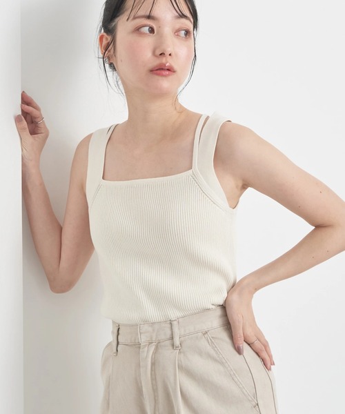 earth music&ecology（アースミュージックアンドエコロジー）の「レイヤードニットタンクトップ（インナーウェア/肌着・レディース・イエロー/ブラック/オフホワイト/ブルー・S/M）」の2枚目の写真