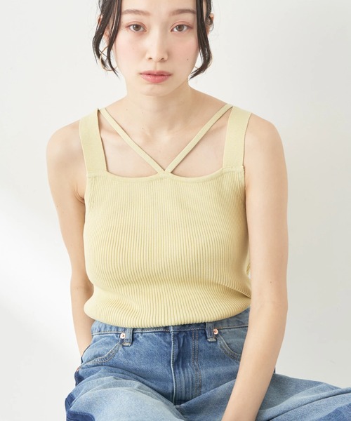 earth music&ecology（アースミュージックアンドエコロジー）の「レイヤードニットタンクトップ（インナーウェア/肌着・レディース・イエロー/ブラック/オフホワイト/ブルー・S/M）」の4枚目の写真