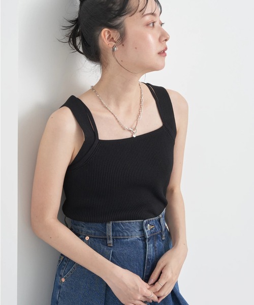 earth music&ecology（アースミュージックアンドエコロジー）の「レイヤードニットタンクトップ（インナーウェア/肌着・レディース・イエロー/ブラック/オフホワイト/ブルー・S/M）」の3枚目の写真