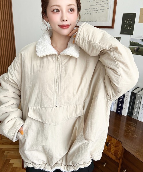 セール】裏ボアナイロンスタンドカラーアノラックブルゾン（ナイロン