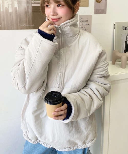 セール】裏ボアナイロンスタンドカラーアノラックブルゾン（ナイロン