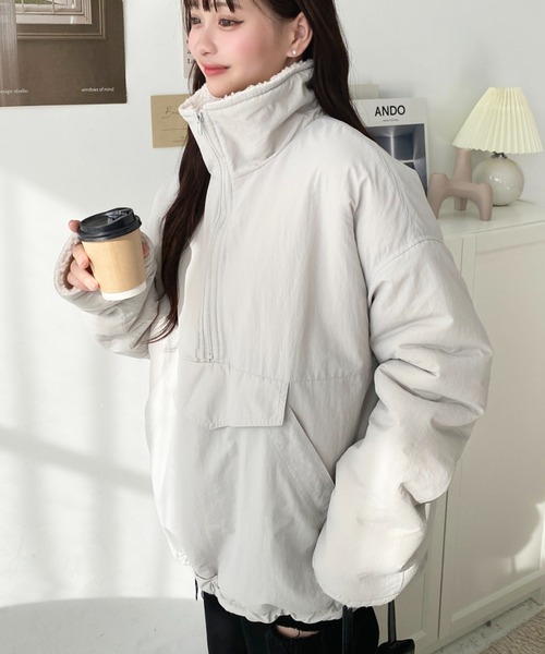 セール】裏ボアナイロンスタンドカラーアノラックブルゾン（ナイロン