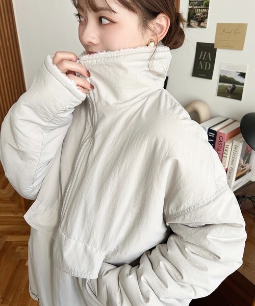 セール】裏ボアナイロンスタンドカラーアノラックブルゾン（ナイロン