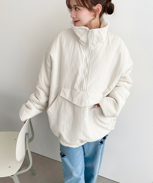 セール】裏ボアナイロンスタンドカラーアノラックブルゾン(ナイロン セール】裏ボアナイロンスタンドカラーアノラックブルゾン(ナイロン