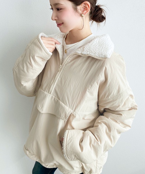 セール】裏ボアナイロンスタンドカラーアノラックブルゾン（ナイロン