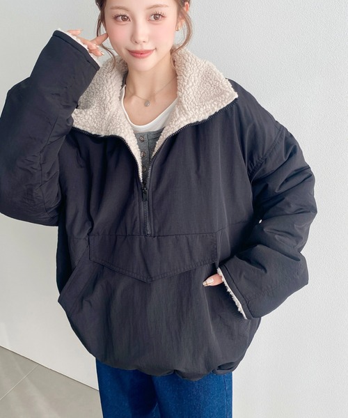 セール】裏ボアナイロンスタンドカラーアノラックブルゾン（ナイロン