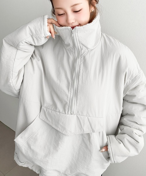 セール】裏ボアナイロンスタンドカラーアノラックブルゾン(ナイロン セール】裏ボアナイロンスタンドカラーアノラックブルゾン(ナイロン